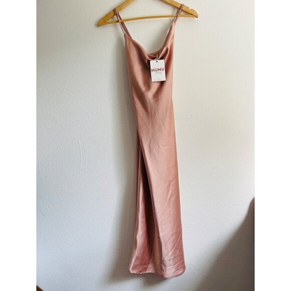 NWT Show Me Your Mumu Verona Cowl Neck Midi Dress | Champagne Satin | Size S - Picture 2 of 7
